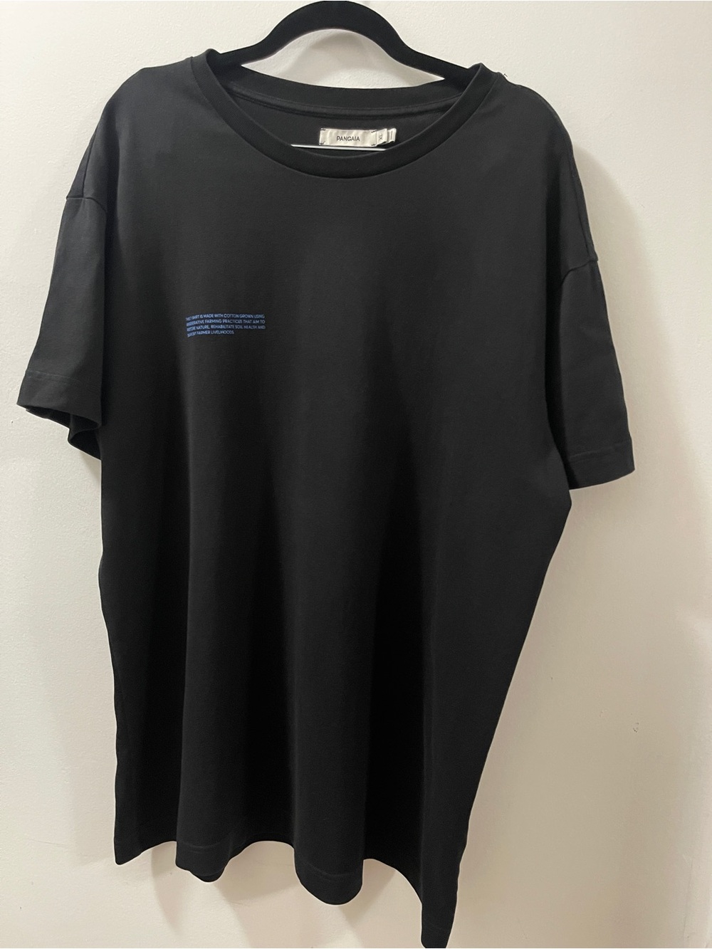 PANGAIA Black Short-Sleeve Tee with Small Blue Print